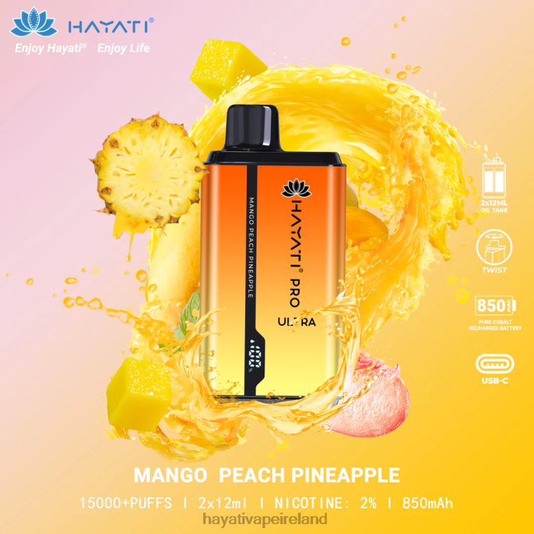 Hayati Vape Flavours | Hayati Pro Ultra Disposable 15000 Puffs Mango Peach Pineapple FD082204